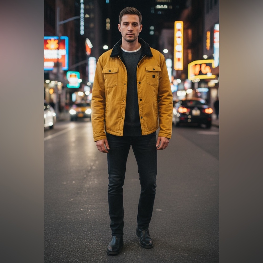 Roark Hebrides Men's Chore Jacket Sherpa Lining Mustard Medium